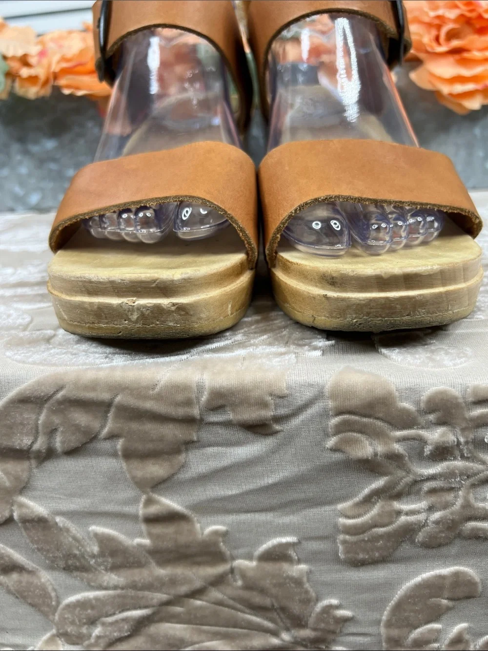 No. 6 Two Strap Clog on Platform in Desert Size 40